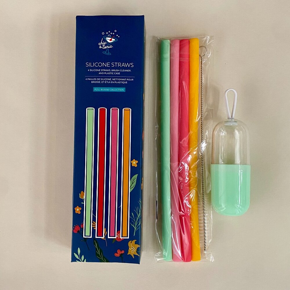 Chic & Tonic Silicone Straws Set of 4, Brand New in Box with Brush Cleaner, Case